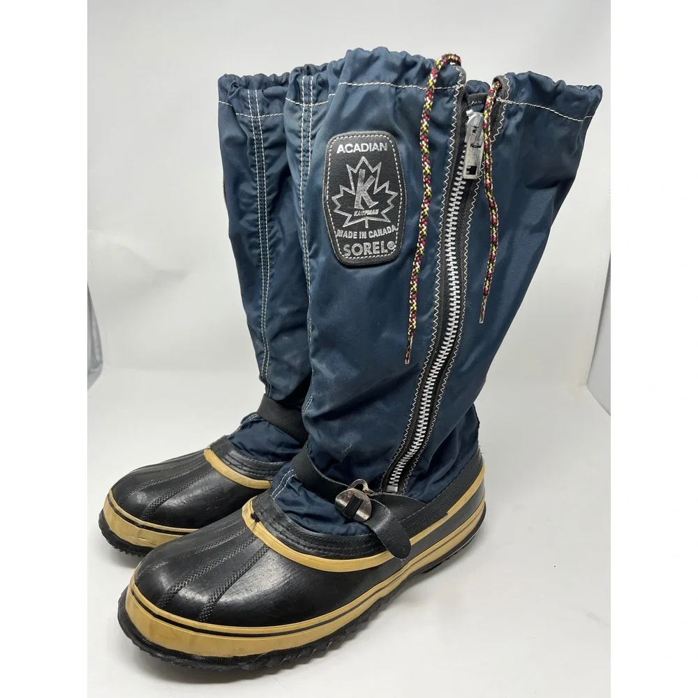 SOREL Acadian Snow Boots Mens 11 Navy Blue Vintage Made in Canada‎ Insulated Zip